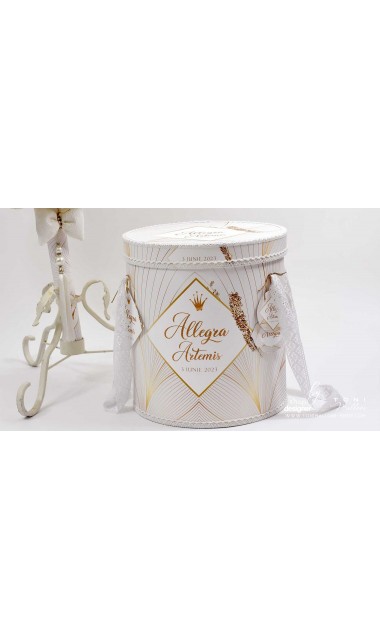 Trusou botez alb cu auriu si motive grafice abstracte Artemis 12